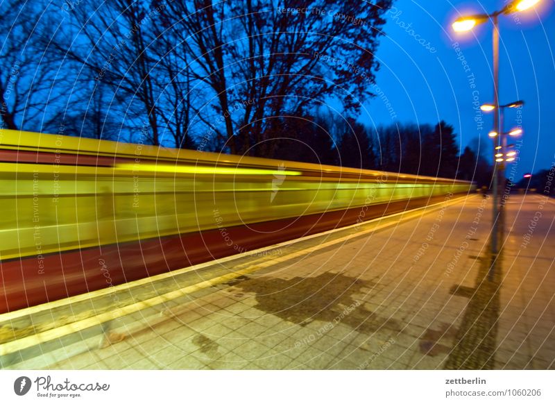 suburban train Commuter trains Berlin Transport Rail transport Train station Platform Suburb Line Net Public transit Blur Dynamics Speed Rush hour Haste