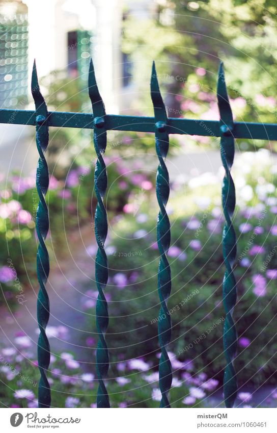 Neighbor's garden. Environment Garden Park Esthetic Contentment Fence Gap in the fence Grating Garden fence Garden festival Foliage plant Nature Fenced in