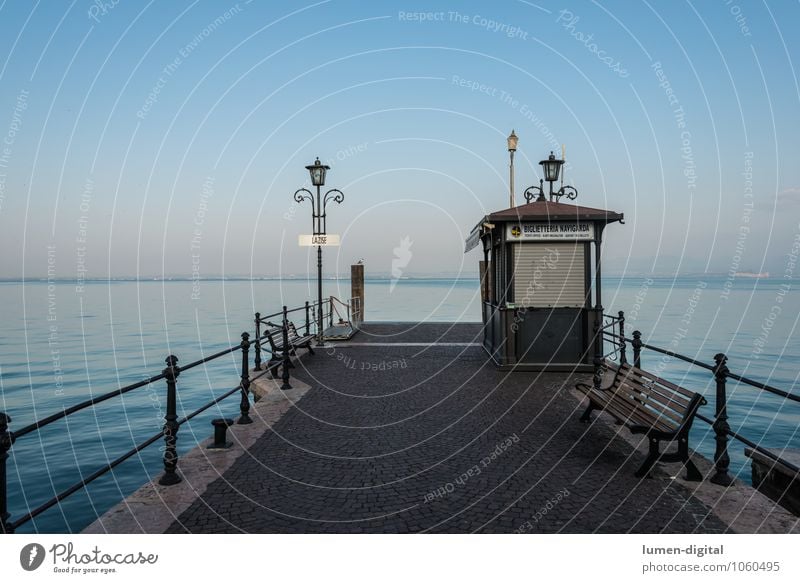 jetty Water Lazise Italy Europe Deserted Harbour Inland navigation Vacation & Travel Jetty Lake Garda Dawn Sea bridge Summer vacation Colour photo Exterior shot