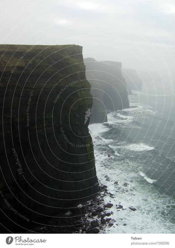 Cliffs of Moher Atlantic Ocean Edge Fog Waves White crest Foam Europe Beach Coast Transience Ireland West Coast Rock cliffs Green Island Wind I am small