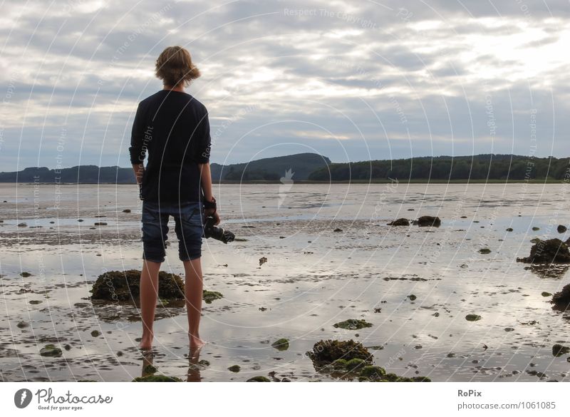 mudflat walk Relaxation Calm Vacation & Travel Summer Summer vacation Beach Ocean Hiking Masculine Environment Nature Landscape Sand Water Sky Clouds Horizon