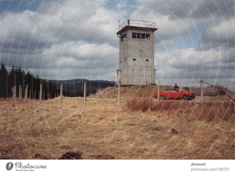 Red BMW in the red border area Frontier fortifications Remainder Politics and state Opening of the border Socialism Border checkpoint Watch tower Old Irony