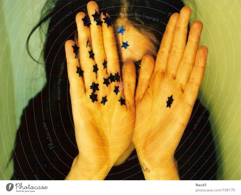 stars Woman Hand Beautiful Decoration Arranged Glittering Glimmer Embellish Star (Symbol) Blue Hide Looking Mistrust Jinxed Women`s hand Enchanting Magic