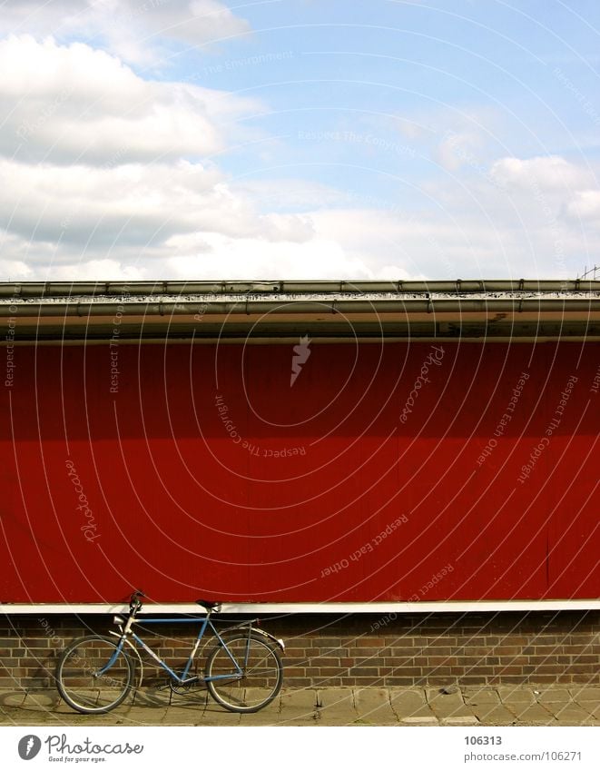 THE SKY WAS PINK [IN BERLIN] Bicycle Wall (building) Red Driving Town Worn out Rust Graphic Socialism East Germany Communism Curbside Iron White Old-school