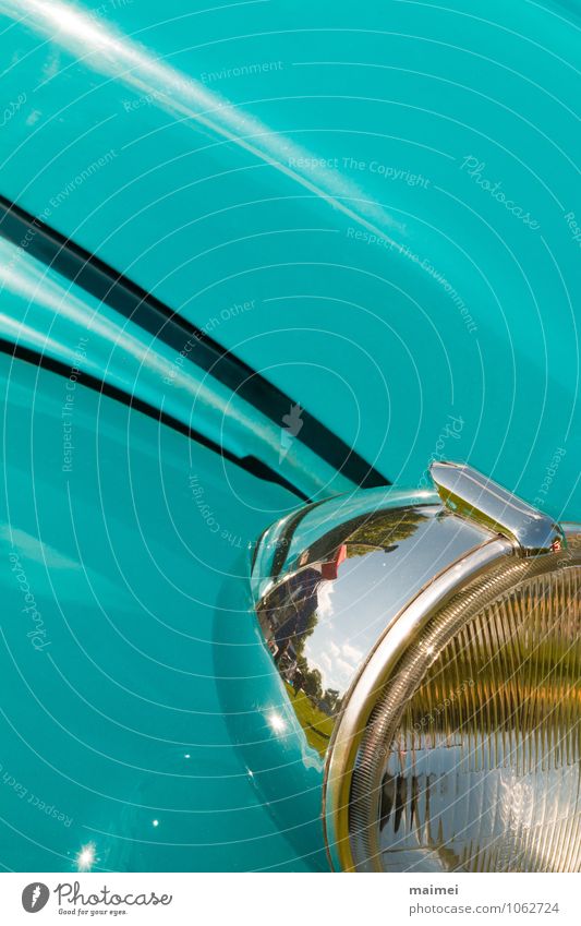 duck eye Design Lamp Means of transport Car Vintage car Old Retro Turquoise citroen 2CV Duck Chrome Car Hood Floodlight Fender Motor vehicle France French