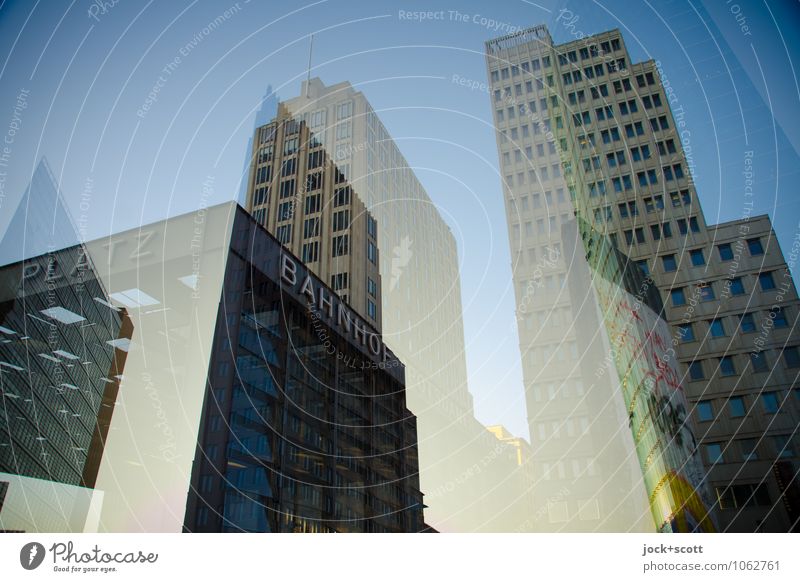 Double square at Potsdamer Platz Downtown High-rise Places Train station Office building Facade The Wall Exceptional Modern Moody Surrealism Double exposure