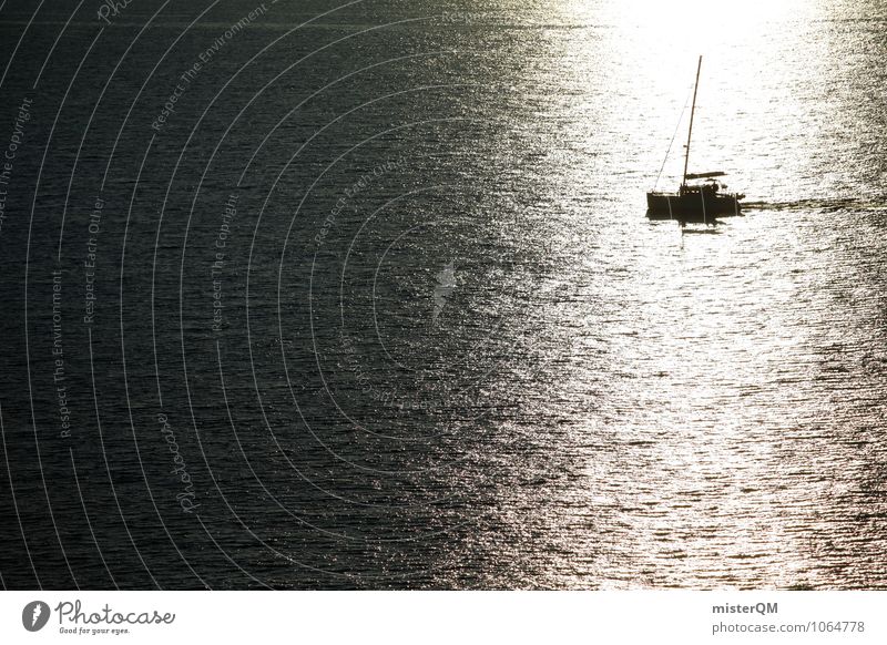 Far away. Art Adventure Esthetic Sailing Watercraft Boating trip Far-off places Ocean Sea water Sea level Summer Summer vacation Colour photo Subdued colour