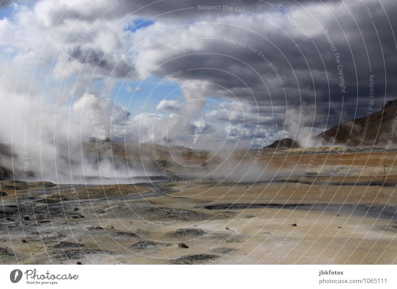 ICELAND / Námafjall [2] Environment Nature Landscape Elements Earth Sand Fire Clouds Summer Climate Beautiful weather Fog Warmth Rock Volcano Hot Namafjall