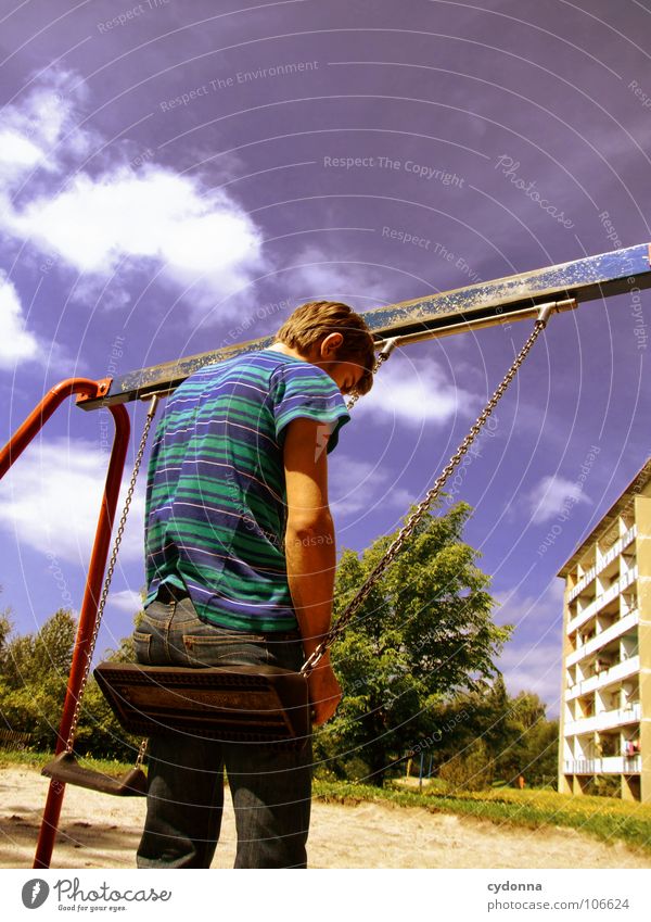 Sitting here, thinking 'bout yesterday I Swing Tower block Settlement Prefab construction East Beautiful Playground Man To enjoy Relaxation Ease Think Happy