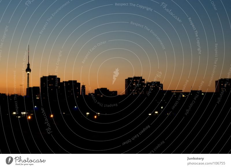 Cities in case Prefab construction Twilight Red Brown Black Alexanderplatz Dark Night Light Town Friedrichshain Kreuzberg East Berlin Slumber Concrete Autumn