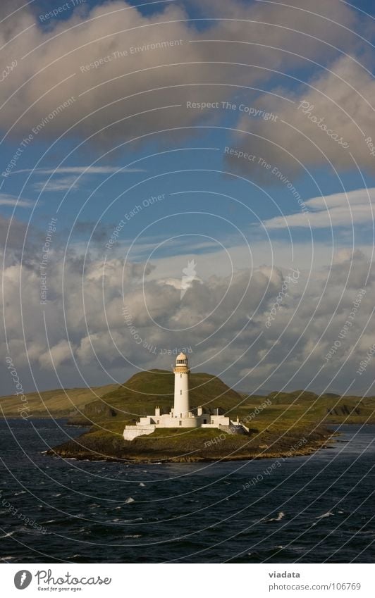 Lighthouse on the Isle of Mull (Scotland) Atlantic Ocean Vacation & Travel Building Green Coast Lint Summer Meadow Clouds Portrait format Waves Industry Sky