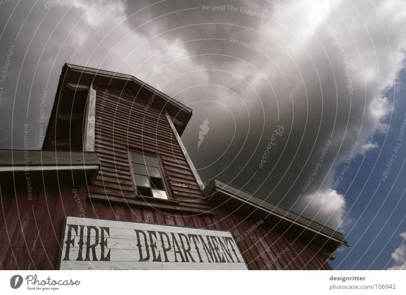 heroism Western Wild West Burn Erase Rescue Historic House (Residential Structure) Clouds Gale Menacing Threaten Dangerous Public service Fire department Blaze