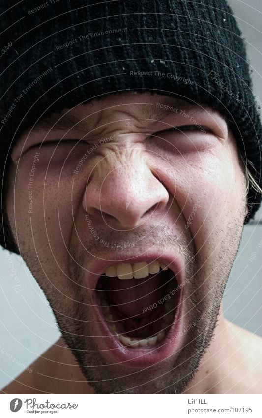 Ahhhhhh! Scream Loud Cap Unshaven Facial hair Man Portrait photograph Anger Aggravation Face Mouth