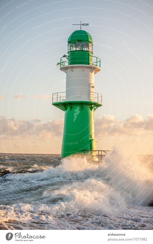 lighthouse Landscape Water Clouds Sunrise Sunset Sunlight Weather Gale Baltic Sea Lighthouse Landmark Power Warnemünde Rostock Mecklenburg-Western Pomerania