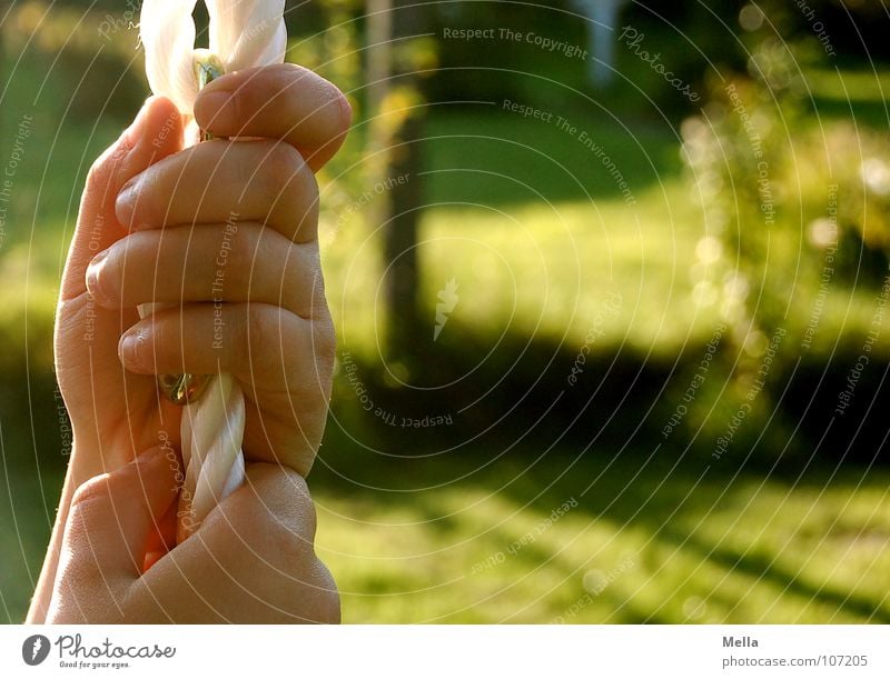 Hold on tight! Children`s hand Hand Swing Retentive To hold on Autumn Green White Trust Rope swinging rope Garden Catch clasp