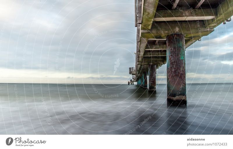 pier Nature Landscape Water Sky Clouds Winter Baltic Sea Bridge Tourist Attraction Far-off places Colour photo Exterior shot Deserted Long exposure Wide angle