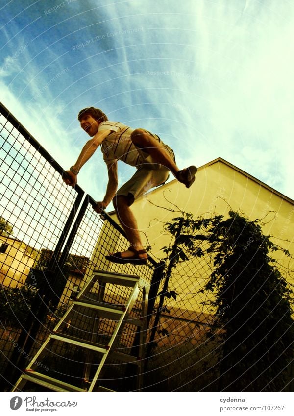 One air-line, please! Man Fellow Swing Jump Wall (building) Barrier Conquer Fence Curiosity Bans New Mysterious Bird's-eye view Exceptional Innovative Contract