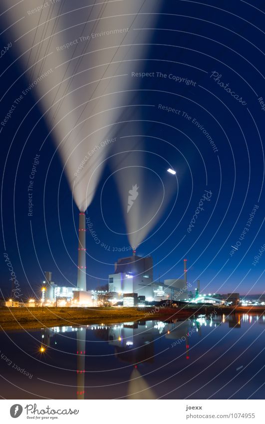 VV Industrial plant Factory Coal power station Large Tall Blue Energy Environmental pollution Colour photo Multicoloured Exterior shot Deserted Night