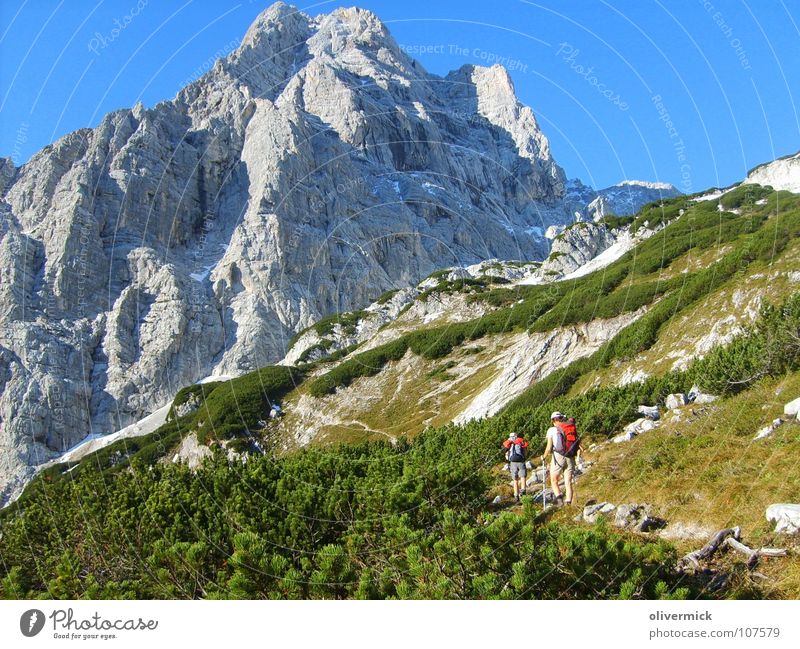 the long way to the pointed wall Green Mountaineer Hiking Footpath Stony Steep Idyll Rock Footwear Blue Blue sky dead mountains Effort Lanes & trails Stone