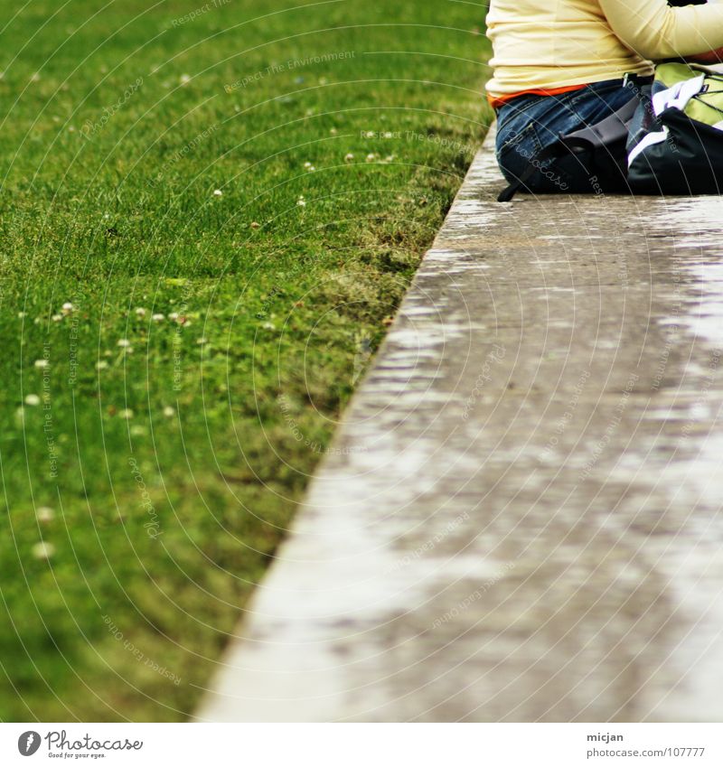 easy Places Gray Concrete Wall (barrier) Break Relaxation Meadow Lawn Park Corner Cold Seating Woman Green Goof off Bum around Sit down Cozy Hard Concrete wall