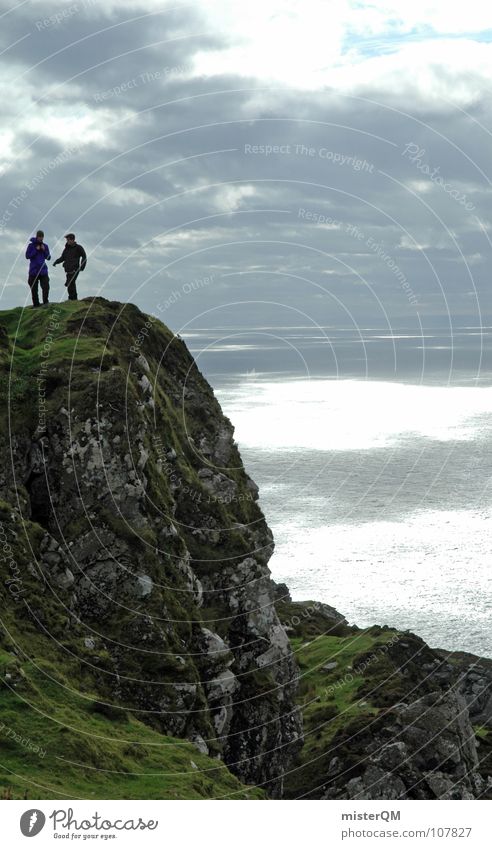 load front Cliff Ocean Lake Dark Hiking Sky Clouds Half Light 2 Background picture Foreground Far-off places Calm Vacation & Travel Wilderness Loneliness Hard