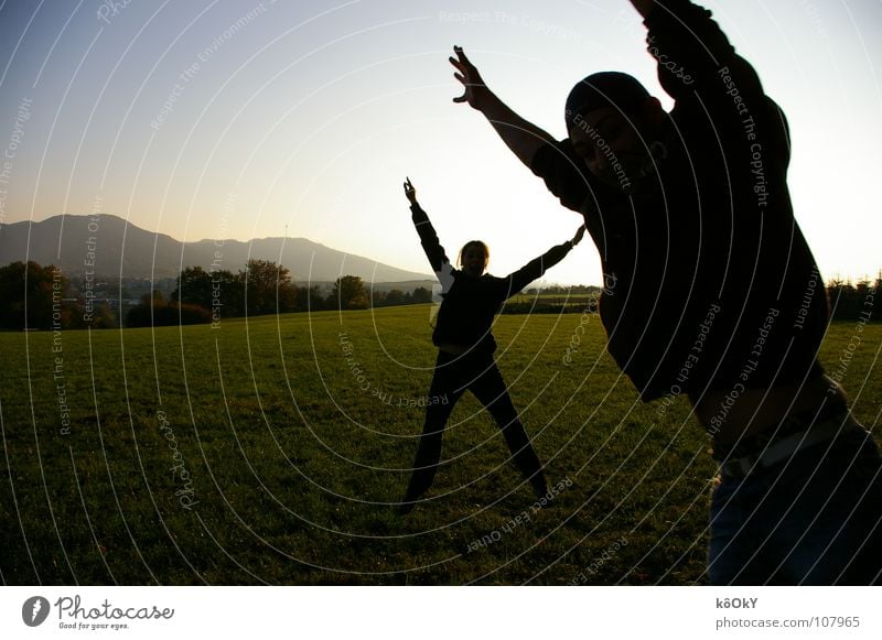 silhouette Colour photo Multicoloured Exterior shot Experimental Day Shadow Silhouette Sunlight Back-light Panorama (View) Joy Happy Wellness Life Harmonious