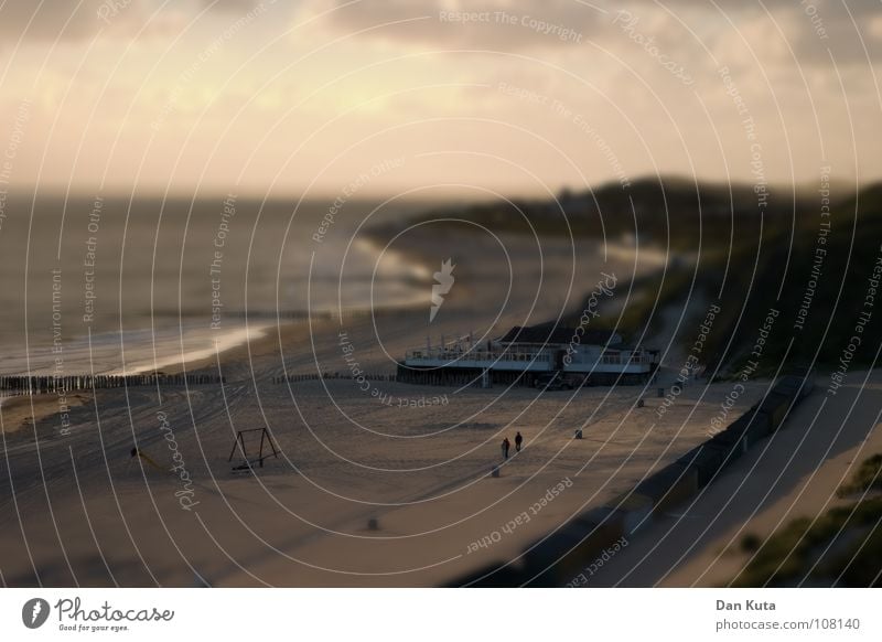 Miniatuur Walcheren Netherlands Zoutelande Twilight Tilt-Shift Fraud False Bad weather Beach Waves Clouds Fine Grainy Long Low tide Wood Looking Exceptional