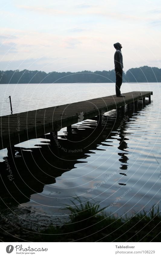 There I am. Lake Pond Waves Morning Fog Footbridge Man Forest Calm Meditation Water Dawn Silhouette