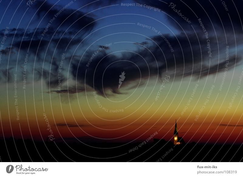 City of Haag at sunset Sunset Color gradient Clouds Dark Night House (Residential Structure) Red Violet House of worship silhuette Evening Religion and faith