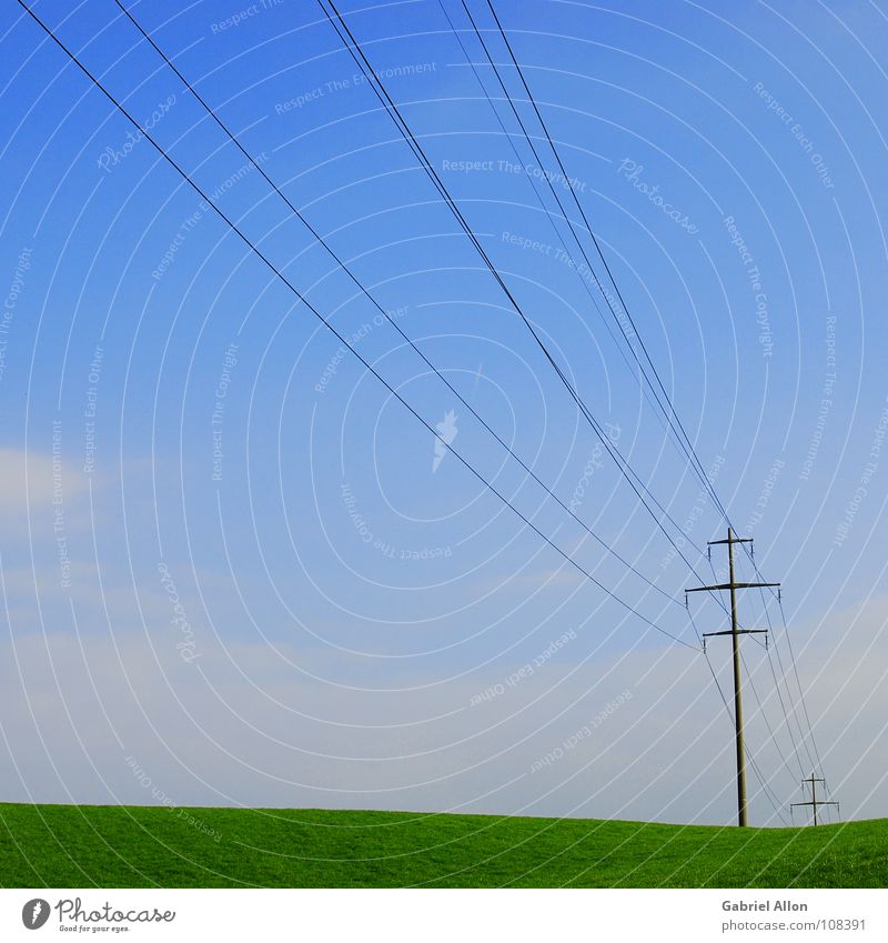 power supply line Electricity pylon Meadow Minimal Minimalistic Autumn Switzerland Industry Cable Sky Blue