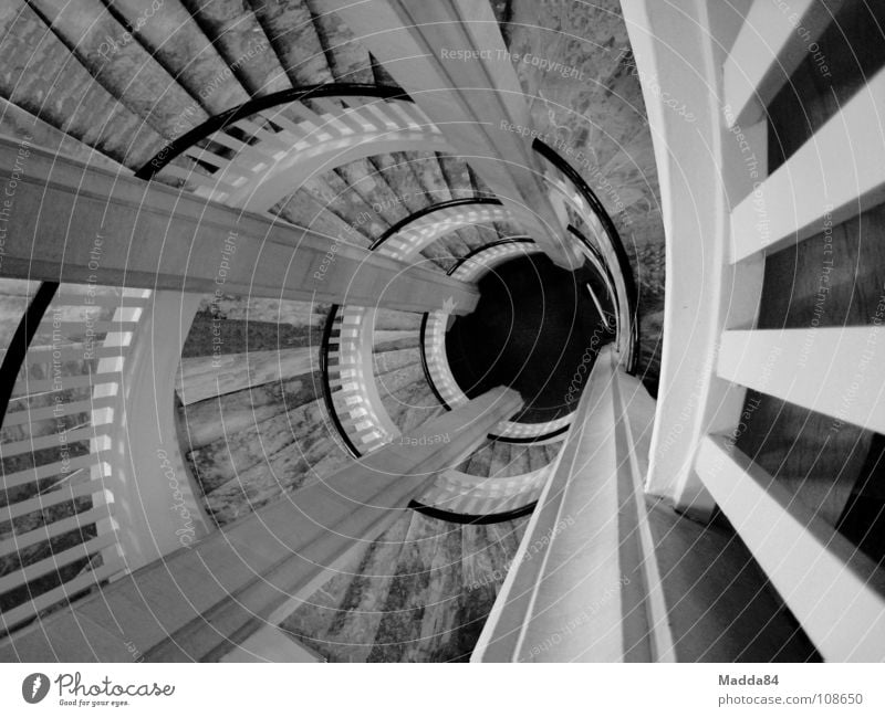 staircase Winding staircase Whirlpool Suction Black & white photo Snail Swirl Marble Downward Stairs