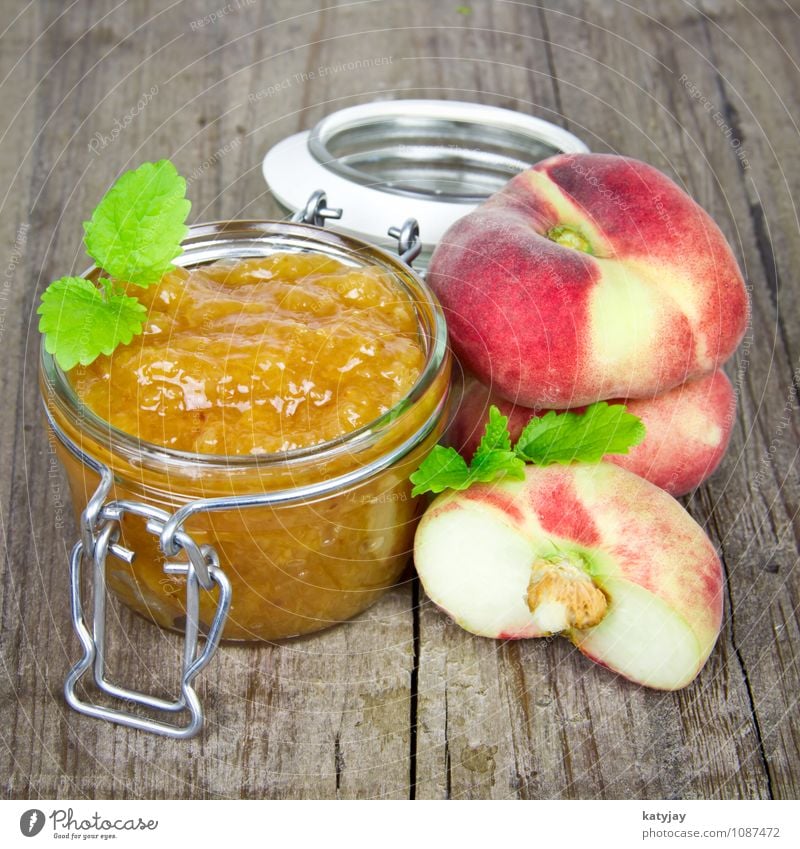 marmalade Peach Jam Breakfast Mint Fruit Stone fruit Pomacious fruits Vitamin Juice Juicy Fresh Dessert Glass Spread Jam jar Preserving jar pot Conserve