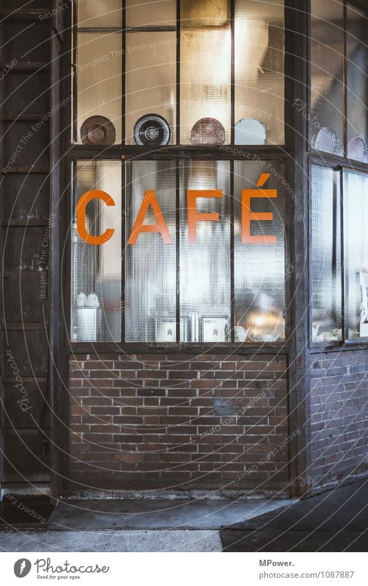 cafe Sign Characters Signs and labeling Signage Warning sign Warning light Orange Store premises Colour photo Interior shot Deserted Copy Space right