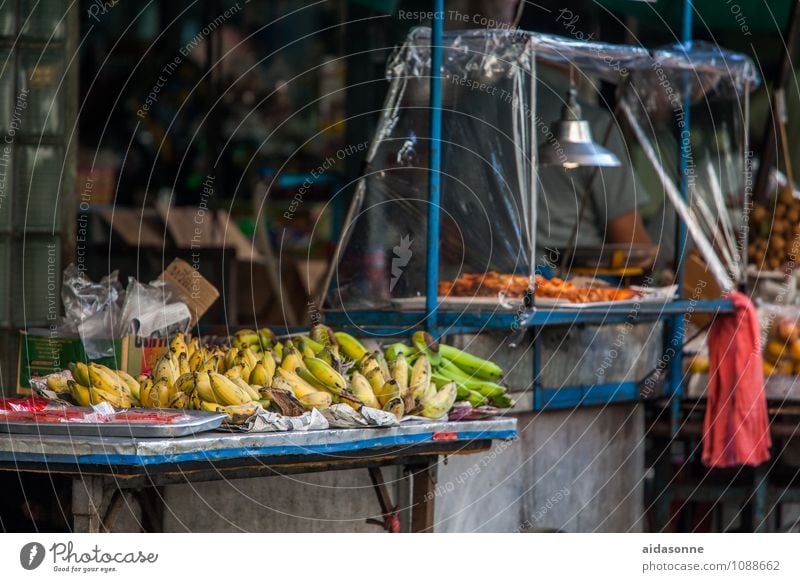 banana sale Food Fruit Organic produce To enjoy Healthy Trade Sell Thailand Markets Bangkok Banana leaves Colour photo Exterior shot Deserted Day