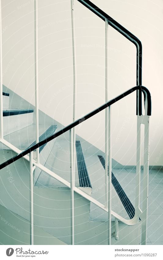 Stairs Interior shot Staircase (Hallway) Handrail Old Worn out Dirty 1960s empty Deserted Building Detail Finland Finnish Architecture ordinary Metal