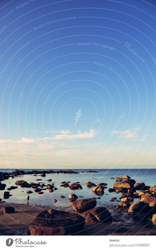 Big Nature [2/2] Human being Blue Landscape Water Clouds Sky blue Beautiful weather Brittany Coast Ocean Beach Bay Stone Rock Horizon Vacation photo