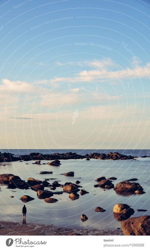 Big Nature [1/2] Landscape Water Sky Clouds Beautiful weather Coast Beach Bay Ocean Blue Far-off places Rock Horizon Human being Switch off Vacation photo Calm