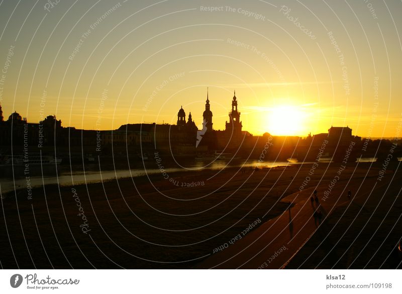 Skyline Dresden Autumn Saxony Sunset Sunrise Celestial bodies and the universe Historic Silhouette Elbe