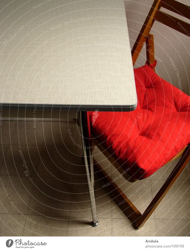 Room + table + chair Table Kitchen Red Structures and shapes Empty Wood Furniture Chair Shadow