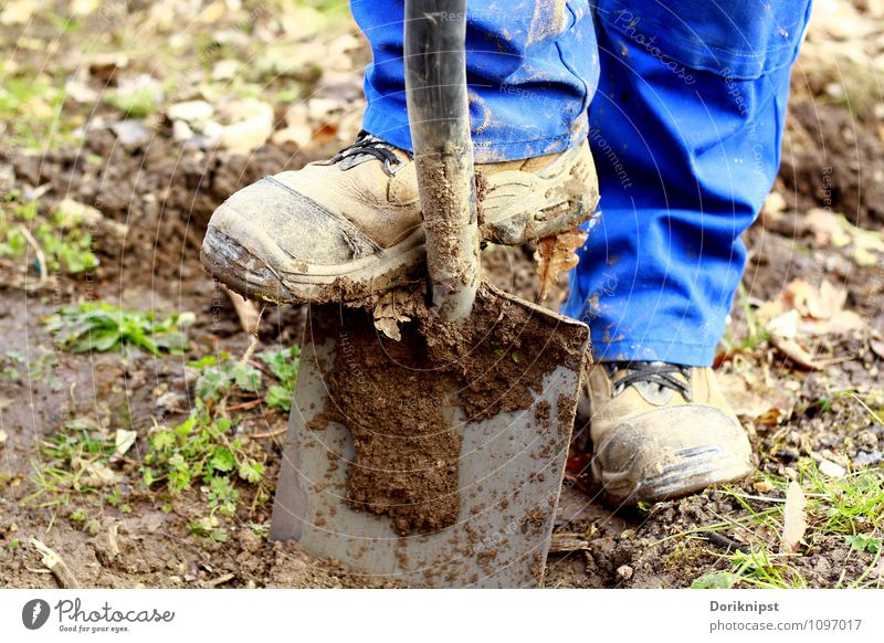 here we go Leisure and hobbies Gardening Human being Man Adults Legs Feet 1 30 - 45 years Spade Work and employment Dirty Healthy Blue Contentment Power