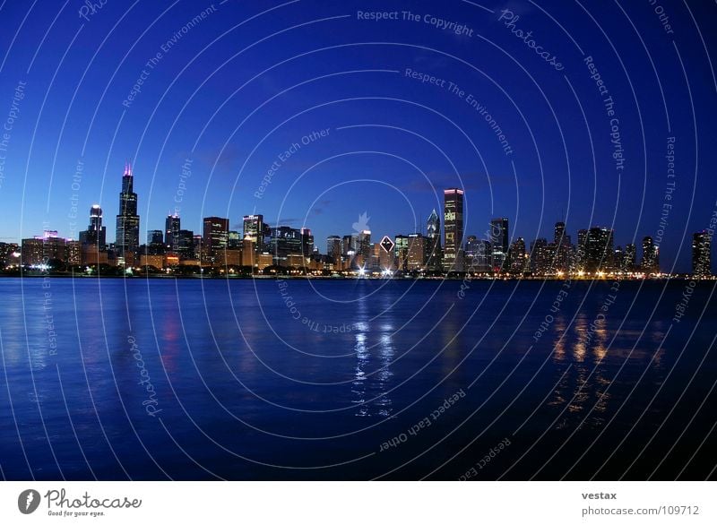 Chicago Skyline Twilight High-rise Sears Tower Lake Michigan Shedd Aquarium Blue Light Water