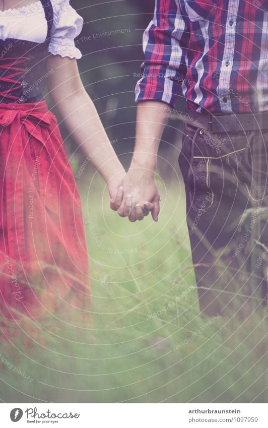 traditional costume in the meadow Garden Human being Masculine Feminine Young woman Youth (Young adults) Young man Couple Partner 2 18 - 30 years Adults Culture