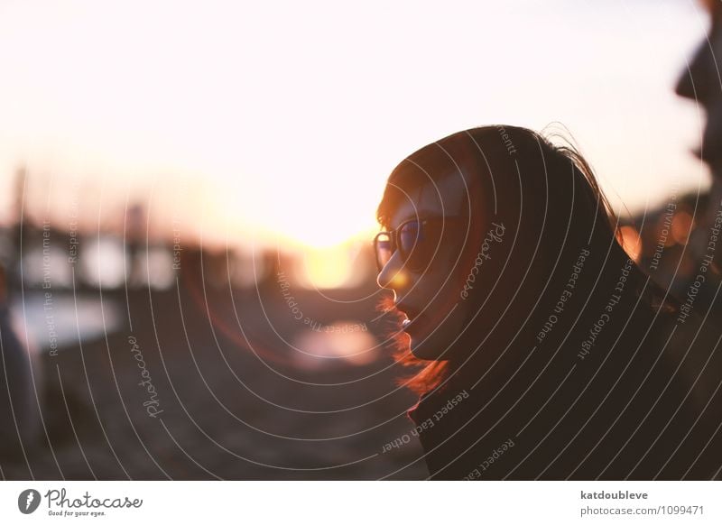 Elbe beach Sunrise Sunset Beautiful weather To enjoy Crouch Kneel Communicate Looking To talk Study Dream Wait Authentic Near Emotions Adventure Beginning