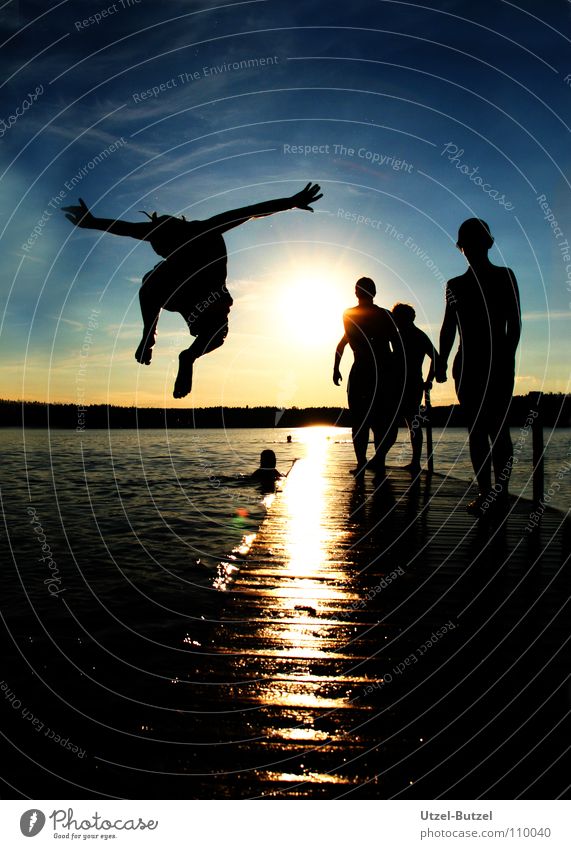 jump into the sun Footbridge Multicoloured Clouds Infinity Freedom Silhouette Sunset Red Calm Action Harmonious Progress Friendship School trip