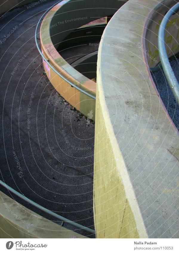 Pedestrian bridge end spiral Deserted Concrete Round Spiral Asphalt Handrail Colour photo Exterior shot Day Deep depth of field Architecture Exceptional Curved