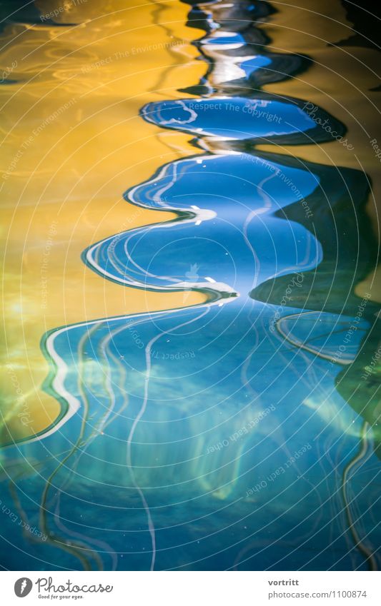 liquid wet Sailing Environment Nature Elements Water Navigation Sailboat Movement Blue Yellow Life Liquid Skewed Distorted Mirror image Rope Mast Colour photo