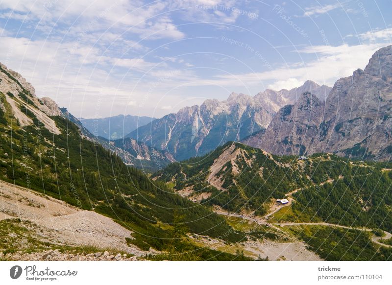 Mountain and valley Beautiful Clouds Forest Green Park Tree Harmonious Hiking Mountaineering Discover Footpath Physics Landscape Blue Sky lake landscape Nature