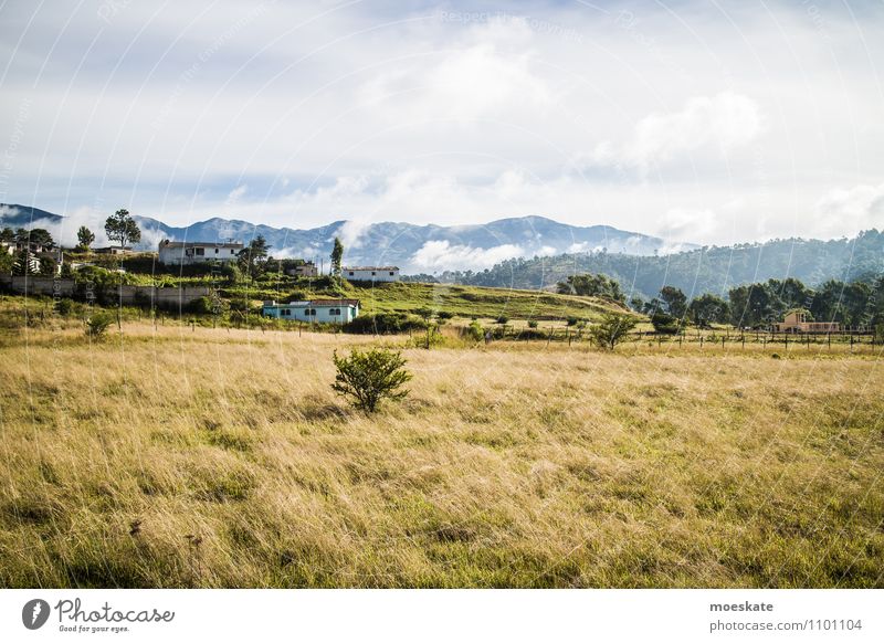 Huehuetenango, Guatemala Clouds Hill Mountain Green High plain Field Village Colour photo Subdued colour Exterior shot Deserted Copy Space top Copy Space bottom