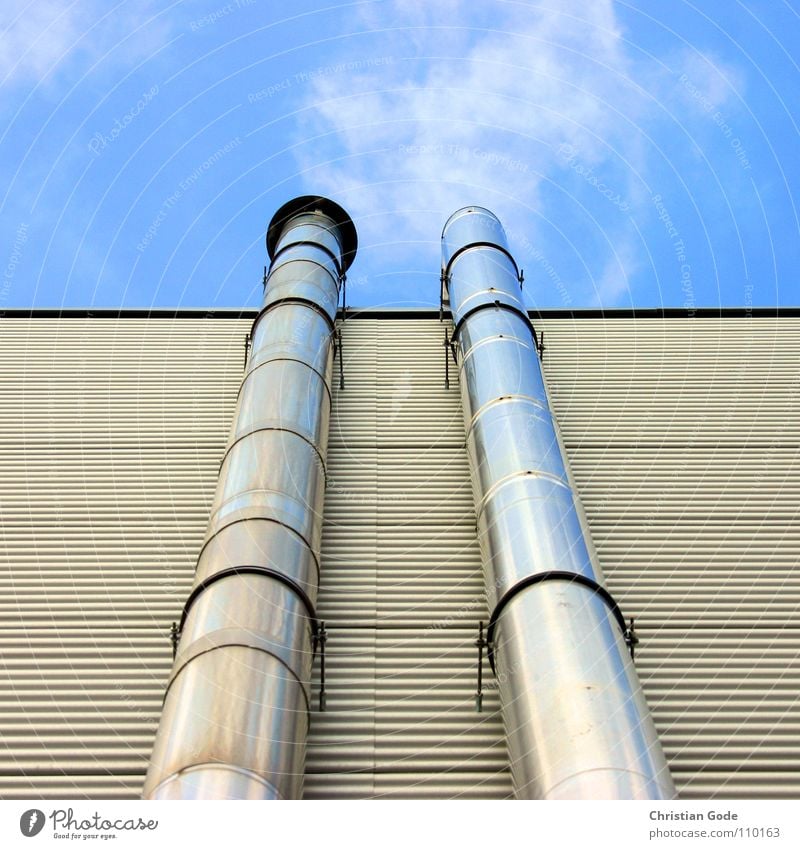 Cloud making machine Factory Clouds Supermarket Industry Sky Detail Chimney Smoke quam Blue Metal Silver Pipe