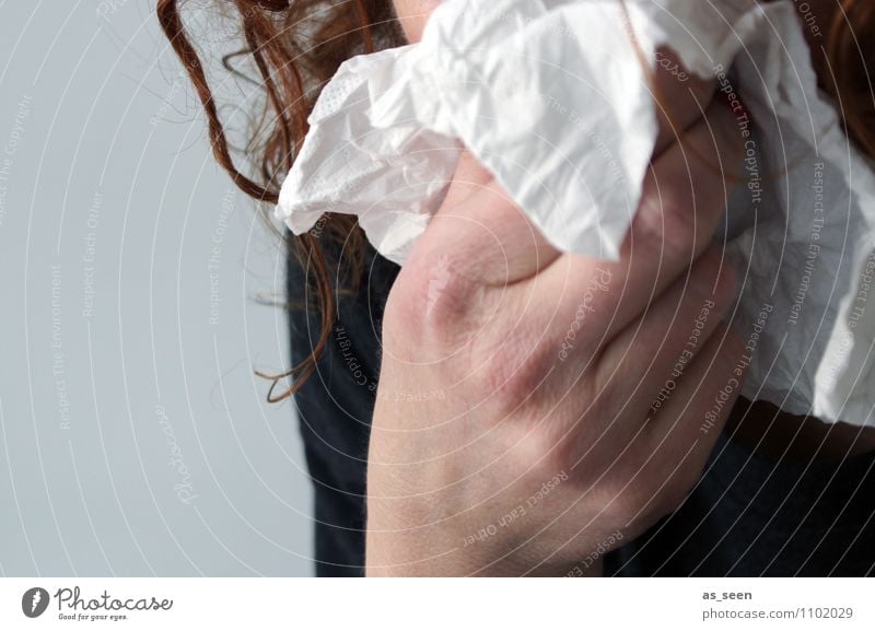 risk of infection Health care Woman Adults Life Nose Hand 1 Human being Handkerchief Authentic Disgust Illness Slimy Sadness Grief Pain Common cold Virus